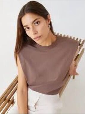 Babaton Padded-Shoulder Tank Top in Taupe